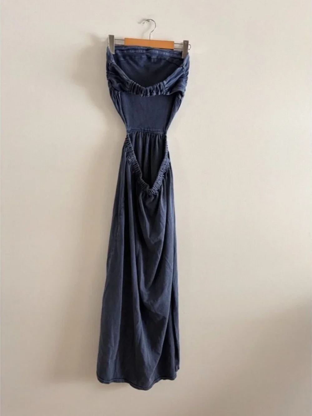 Free People Trangelica Strapless Maxi Dress in Navy Blue Open Back Size Small